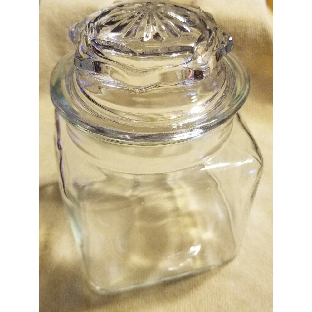 Vintage square Glass jar with decorative glass lid